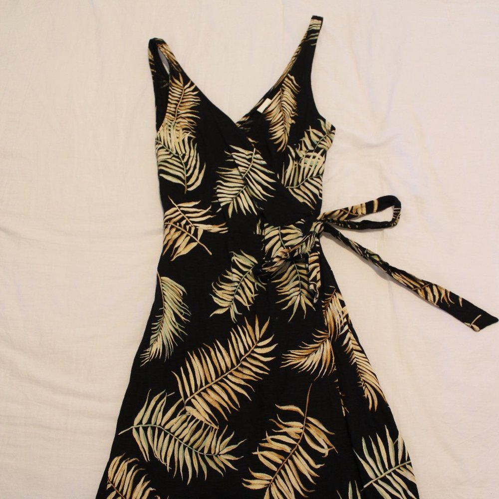 Black Palm Leaf Print Dress